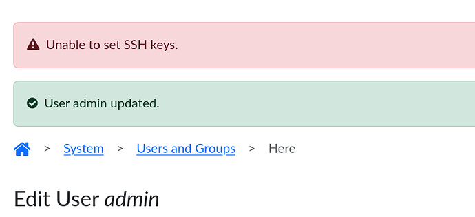 Screenshot - Unable to set SSH Keys - Edit User